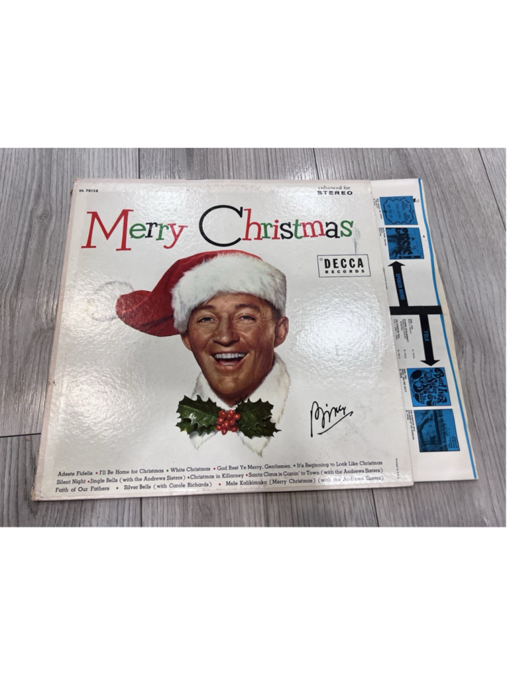 Bing Crosby. Merry Christmas vinyl LP Record on Decca Records Label
